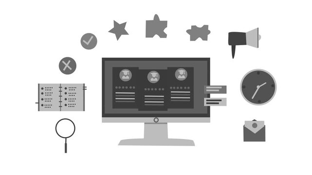 Flat design user dashboard interface with icons animation