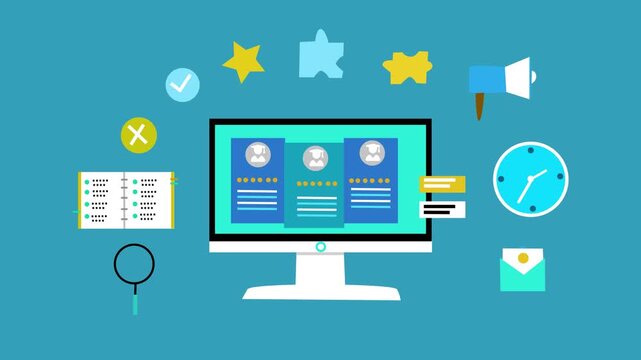 Flat design user dashboard interface with icons animation