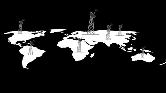 Global wireless communication network concept world map animation