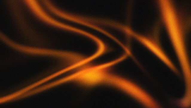 Warm orange and gold glowing abstract fluid waves on dark black background with cinematic grainy noise for luxury design