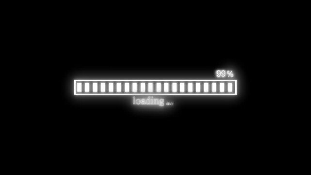 Neon loading bar percentage animation on black background