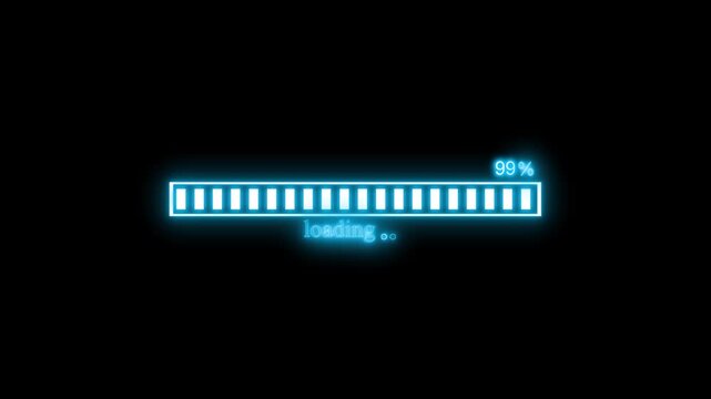 Neon loading bar percentage animation on black background
