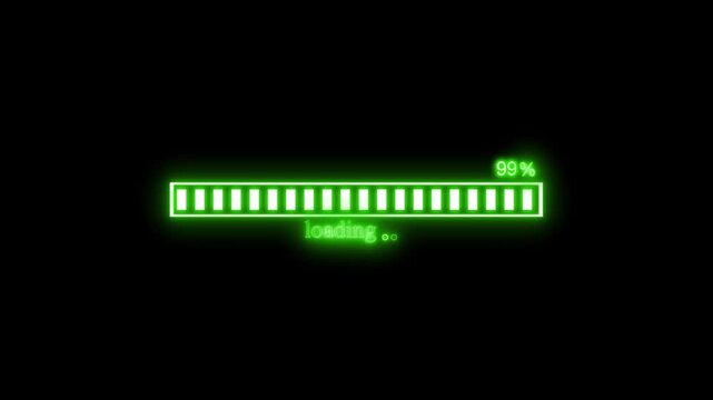 Neon loading bar percentage animation on black background
