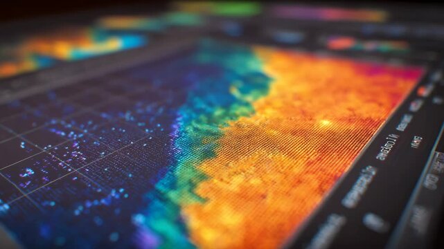 Medium shot focused on a vibrant heatmap displaying survey feedback intensity through gradient colors capturing the viewers attention on detailed data patterns.