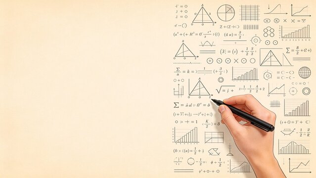 Hand writing mathematical equations on paper