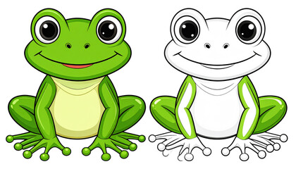 Fototapeta premium Two cheerful green frogs sitting side by side in a playful pose isolated on transparent background