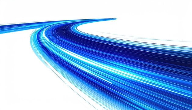 Swirling blue light streaks on white, perspective view
