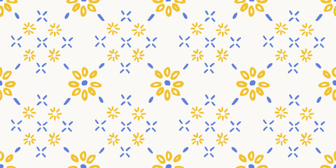 Seamless vector pattern featuring small geometric floral shapes arranged in repeating grid with soft pastel colors.