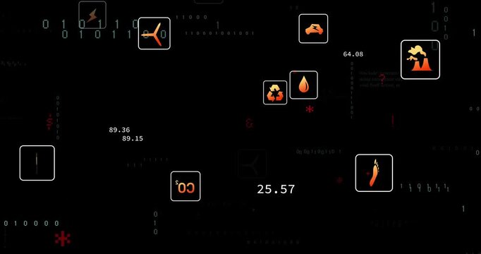 Canvas loading with orange icons spawning, drifting and updating metrics to visualize energy data