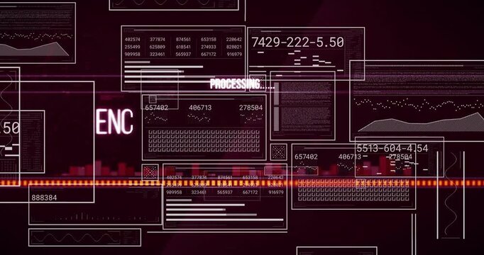 Wireframe animating on load orange bar scanning ENCRYPTED DATA TRANSFER pulsing showing secure flow