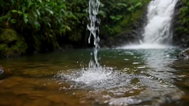 自然のエネルギーを感じる滝と透明度の高い水面への落水