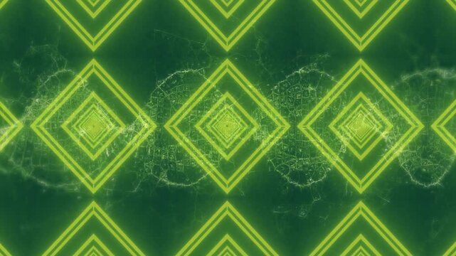 Fractal rings starting loop appearing and rippling across neon diamonds, creating layered glow