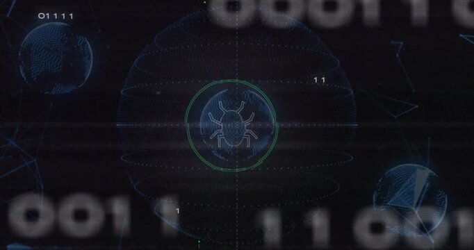 Dark void filling HUD, central bug node pulsing and rotating while shells forming scanning network