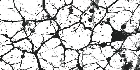 Obraz premium Abstract grunge background with cracked dry texture and dark ink splashes on an old rough surface