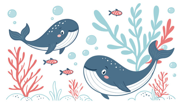 set of sea animals vector illustration