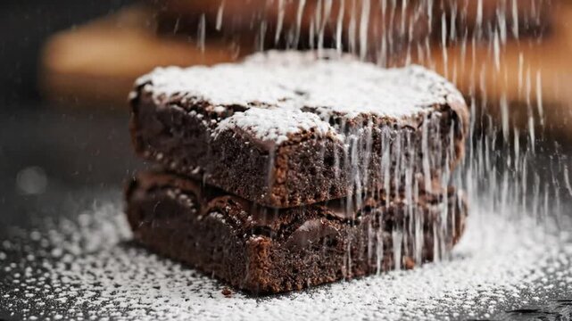 Chocolate Brownie Square with Powdered Sugar Dusting and Rich Fudge Texture