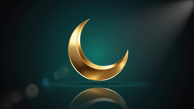 Golden Crescent Moon Symbol on Dark Background.