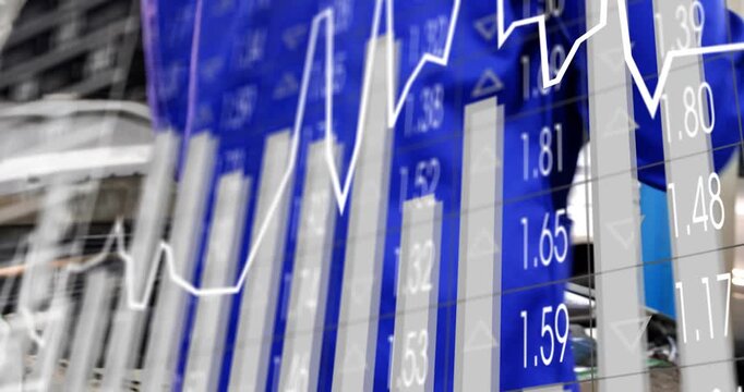 Tech selecting tool and tightening engine bolts for repair while financial charts overlaying hands