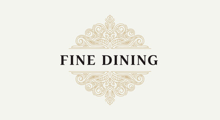 Elegant Fine Dining Text with Ornate Flourish Design.