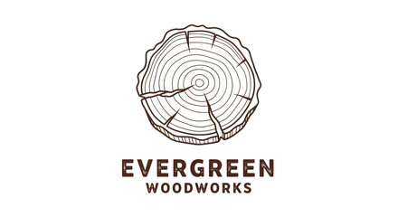 Evergreen Woodworks logo with tree trunk cross-section design. © Yann