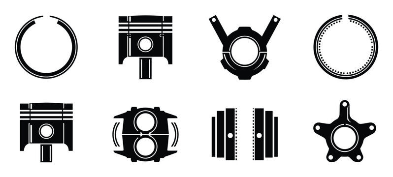Black engine parts vector illustration. Mechanical components for engines