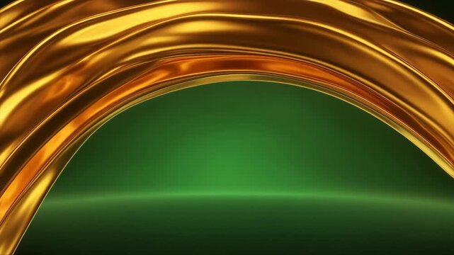 Golden arch shape on green background with shiny metallic curves.