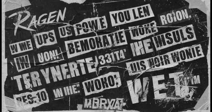 Black & White Grunge Typography Posters Fast Motion Abstract Background Animation. Chaotic, Heavy Dirty, Urban, Street, Mixed Media Effect, Motion Pictures & Monochrome.