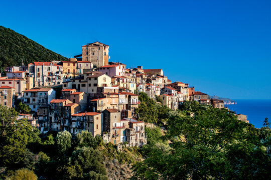 Hilltop Village Overlooking the Mediterranean in Southern Italy