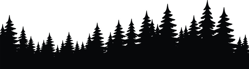 WebDense forest silhouette, coniferous trees, pine woodland, natural skyline, wilderness scenery, outdoor nature, evergreen environment, tranquil design, eco background, flat vector illustration © Noman