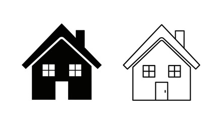 Fototapeta premium Simple house icons in black and white line art style Vector