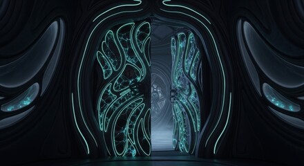 Obraz premium Futuristic Lungs Anatomy Neon Lights Dark Background Medical Concept
