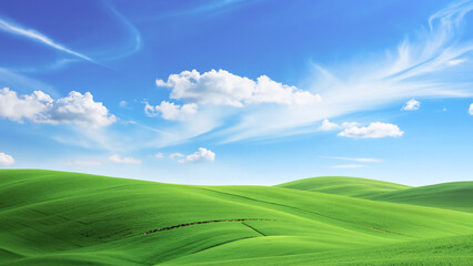 Obraz premium Rolling green hills on a bright sunny day