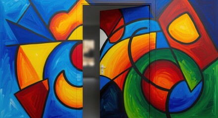 Vibrant Abstract Cubist Art Painting: Bold Colors, Geometric Shapes, Modern Expression