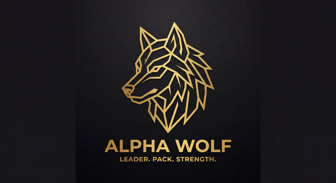 A luxury geometric gold logo of a Wolf head, symbolizing leadership, instinct, teamwork, and strategic intelligence.