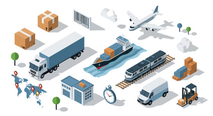 Isometric Logistics and Transportation Icons Set. © Ndog
