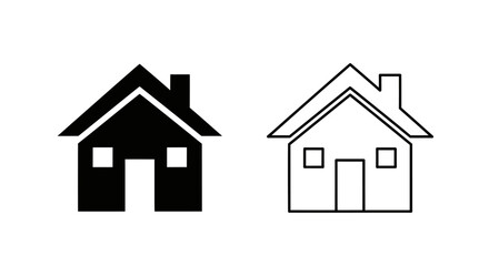 Fototapeta premium Simple house icons in black and white line art style Vector