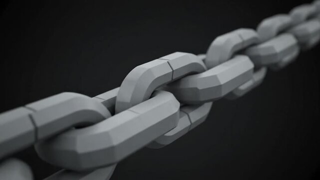 Close-up 3D rendering of a segmented chain extending diagonally. Dark background