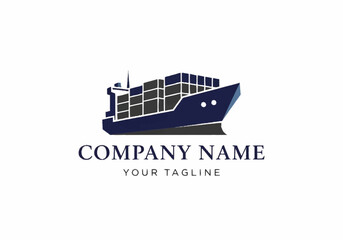 Fototapeta premium Shipping Company Logo with Cargo Ship and Placeholder Text.