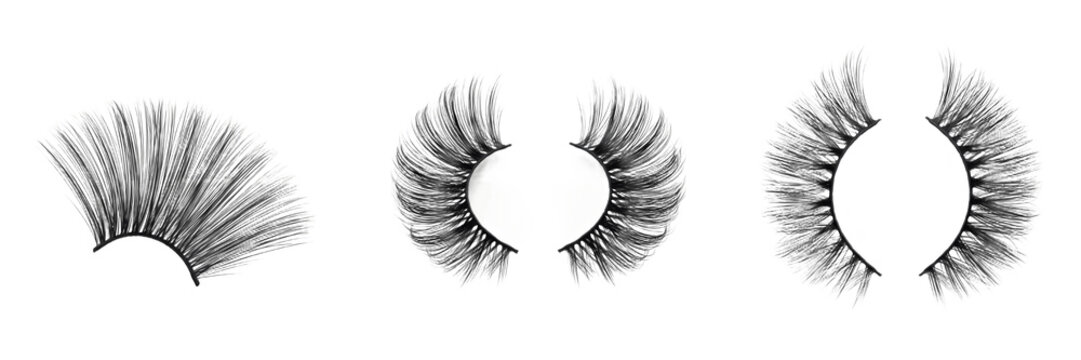 False Eyelashes Strip Lashes Isolated on White Background No Shadow, Dramatic and Natural Style Fake Lashes for Eye Makeup Enhancement, Professional Beauty Accessory