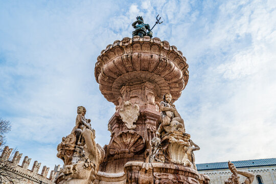 The Neptune Fountain, major Baroque landmark in Piazza Duomo in Trento, Italy