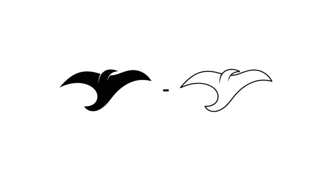 Black and white illustration of two flying dolphins together Vector