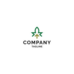 Minimalist eco-friendly logo design featuring a green leaf combined with an upward arrow symbol