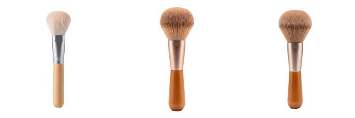 Cosmetic powder brush isolated on white background, soft bristle makeup brush for loose or pressed powders, professional and daily facial makeup application tool, no shadow