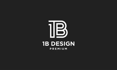 Abstract 1B Monogram Logo Design, Minimalist Number One and Letter B Mark © alpha
