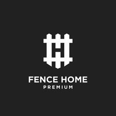 Fototapeta premium Fence Home Logo Design - Creative Monogram of Letter H and Picket Fence Icon in Black and White