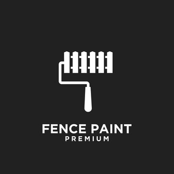 Fence Paint Logo, Paint Roller and Picket Fence Icon for Home Improvement Services