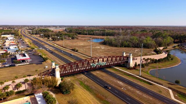 Chitty Chatty Bridge aerial stock footage The villages