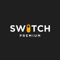 Fototapeta premium Switch Premium logo with white text and yellow door hanger icon on dark background, minimalist design.