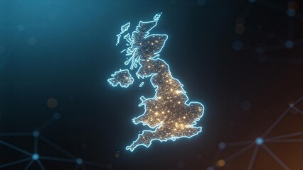 Obraz premium Map of United Kingdom with glowing lights