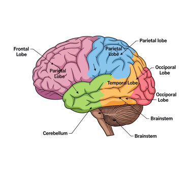 Human Brain Anatomy Diagram with Labels.